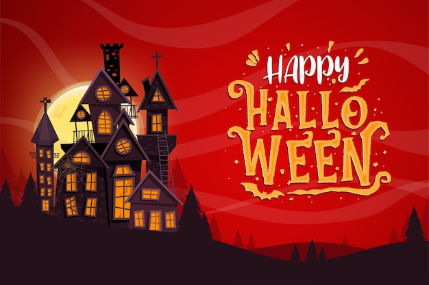 Happy halloween celebration with haunted castle