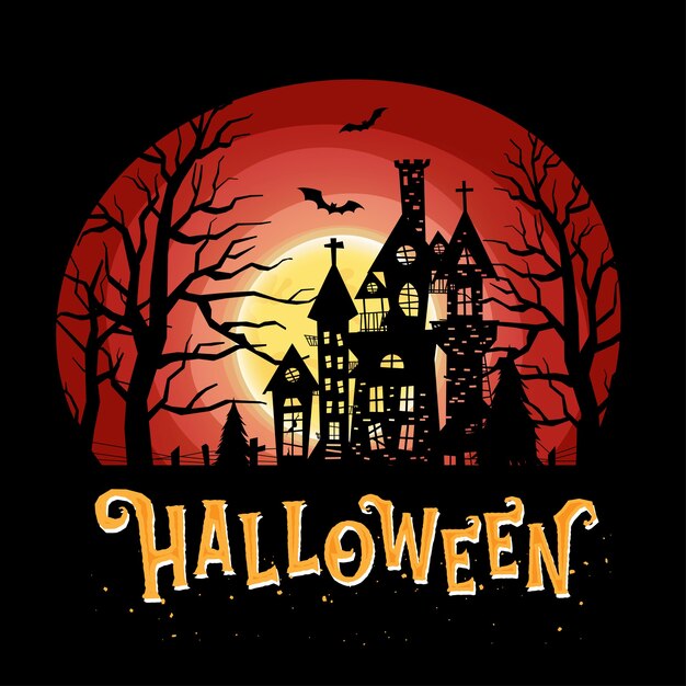 Счастливого празднования хэллоуина с ночью и страшным замком.