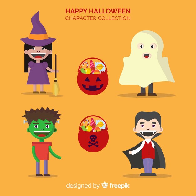 Happy halloween character collection in flat desing