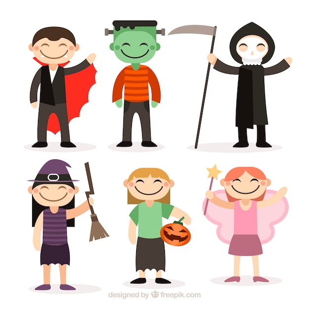 Бесплатное векторное изображение Счастливые костюмы хэллоуина
