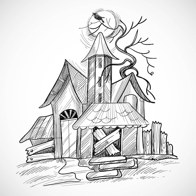 Free vector happy halloween creepy house sketch design