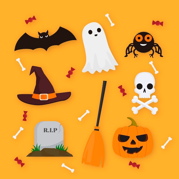 Free vector happy halloween element collection style