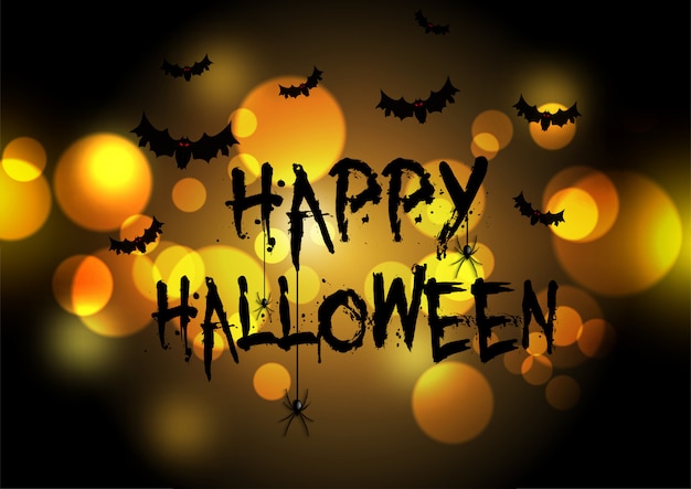 Happy Halloween greeting card with bokeh lights design 