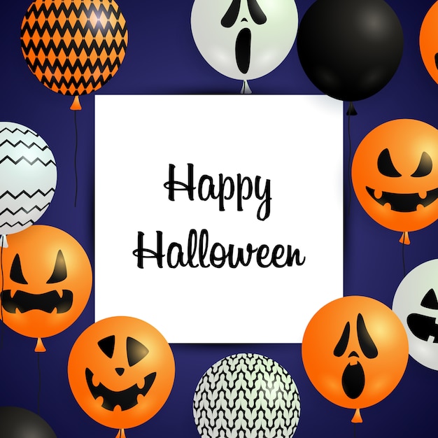 Happy halloween greeting card with festive balloons