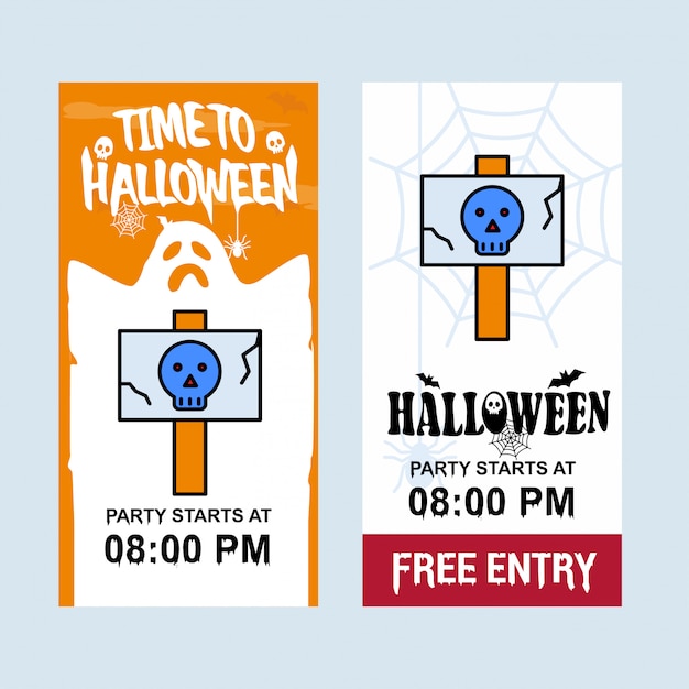 Free vector happy halloween invitation design with danger board vector