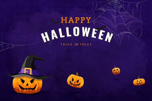 Vettore gratuito happy halloween jack o'lantern elementi su sfondo viola vettore