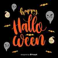 Free vector happy halloween lettering background with ghosts