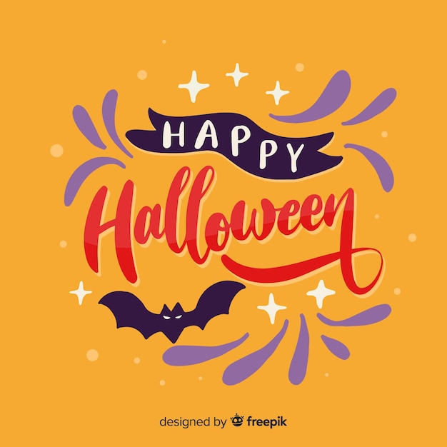 Vettore gratuito happy halloween scritte e pipistrelli