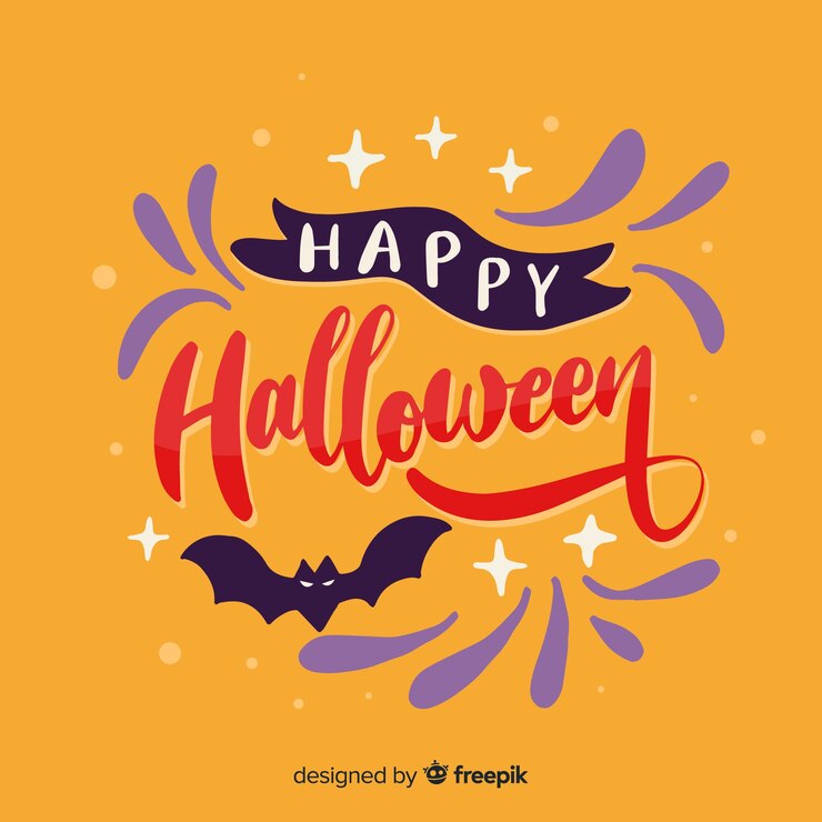 Free Vector happy halloween lettering and bat