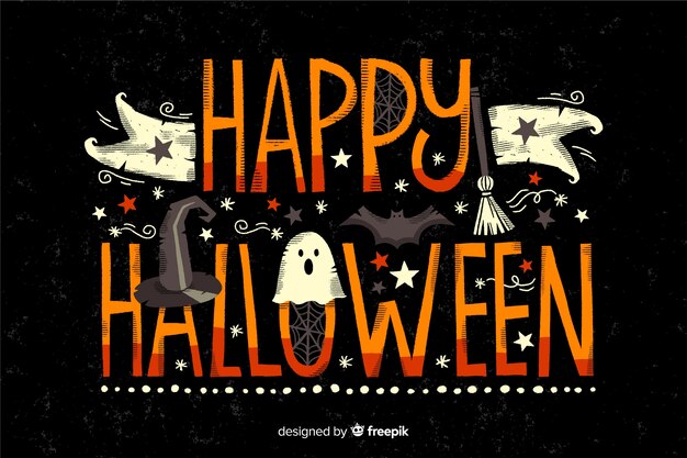Happy halloween lettering on black background