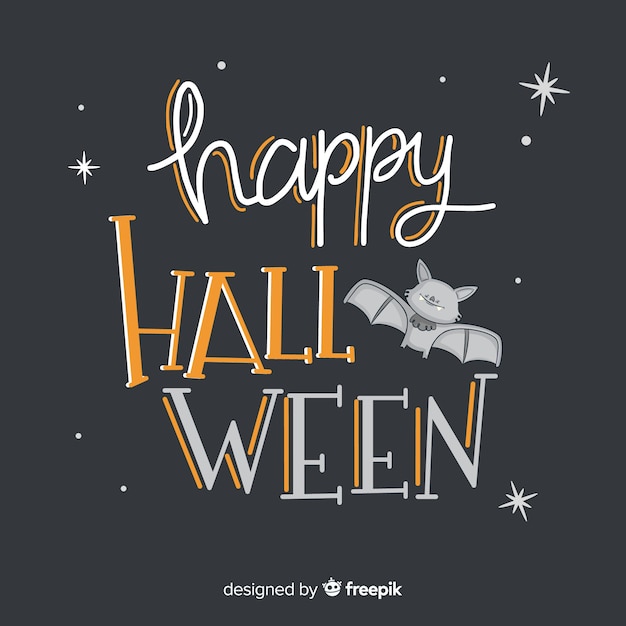 Free vector happy halloween lettering with bat