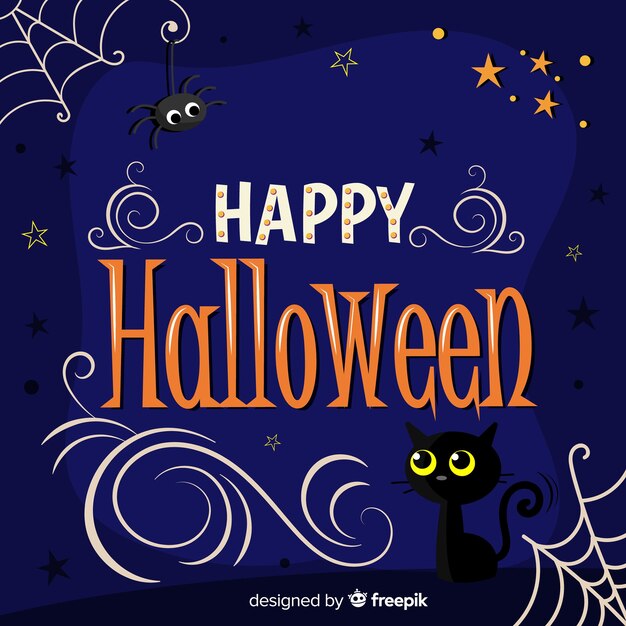 Happy halloween lettering with cat