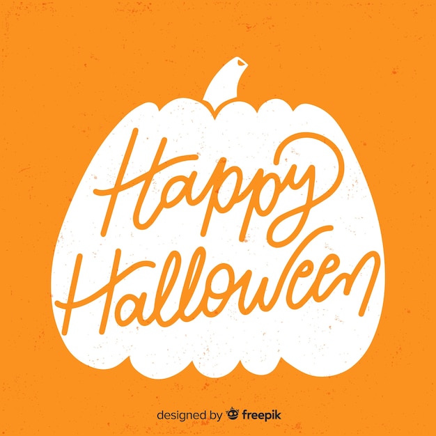 Free vector happy halloween lettering with pumpkin