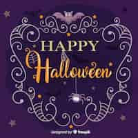 Free vector happy halloween lettering with spiders