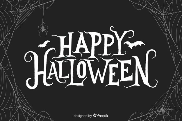 Happy halloween lettering with spiderweb
