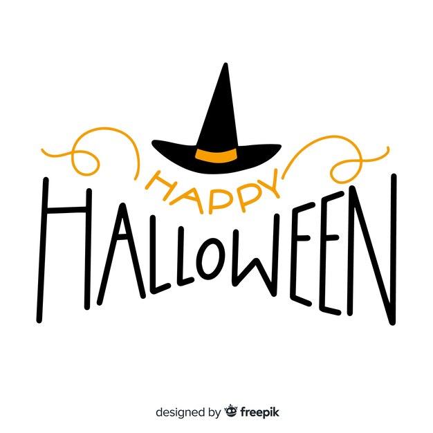 Happy halloween lettering with witch hat