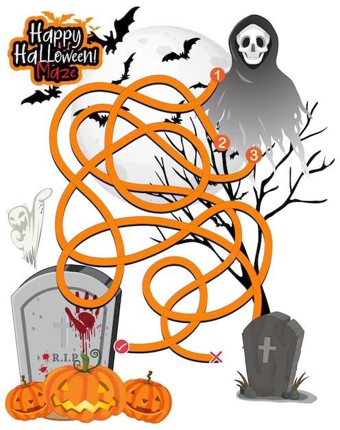 Free vector happy halloween maze game template