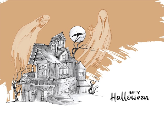 haunted room drawing Free vector happy halloween party festival creepy ghost background design
