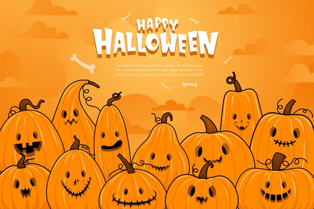 Happy Halloween or party invitation background with night clouds and pumpkins.