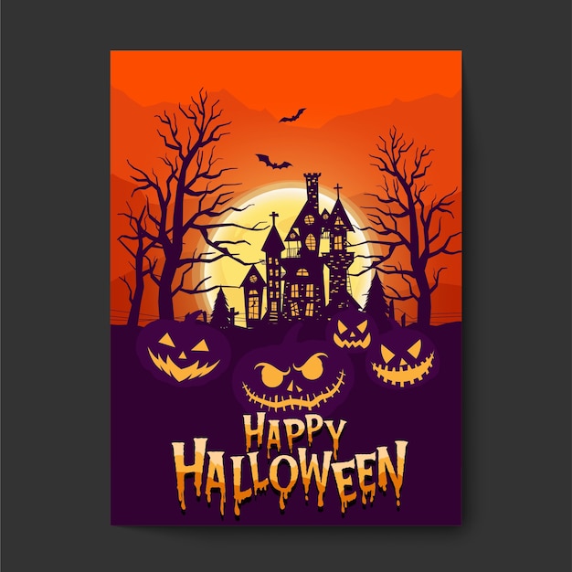 Happy halloween or party invitation background with night clouds and scary castle.