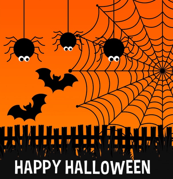 Free vector happy halloween poster with spiders and web