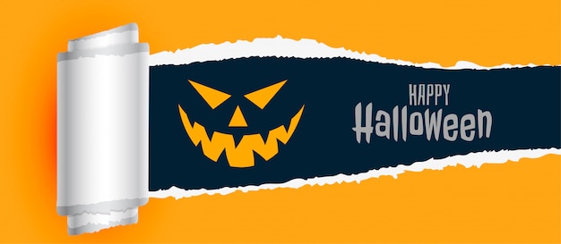 Happy halloween scary background with torn paper effect