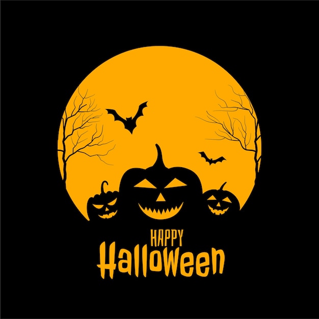 Бесплатное векторное изображение Счастливый хэллоуин страшный дизайн черно-желтой карточки