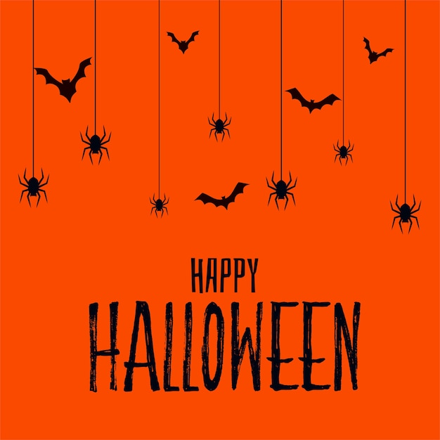 Free vector happy halloween scary spooky card with bats and spider