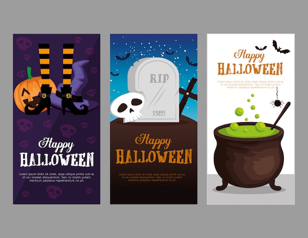 Happy halloween set cards set