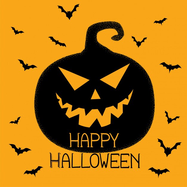 Happy Halloween жуткая тыква и летучие мыши фон