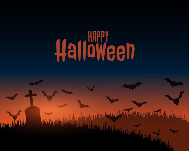 Happy halloween spooky scene landscape with grass and grave