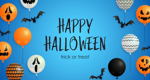 Бесплатное векторное изображение happy halloween, надпись trick or treat, тыквенные шарики