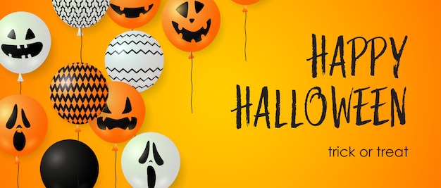 Happy Halloween, Trick or Treat lettering and balloons