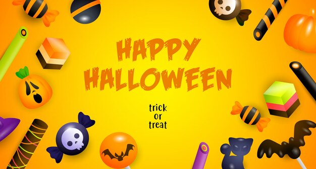 Happy Halloween, Trick or Treat надписи, пирожные и конфеты
