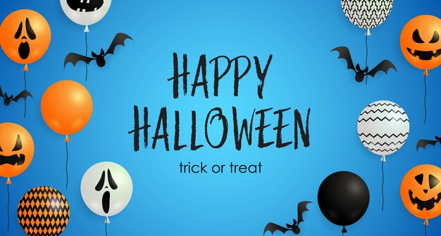 Happy Halloween, Trick or Treat lettering, pumpkin balloons