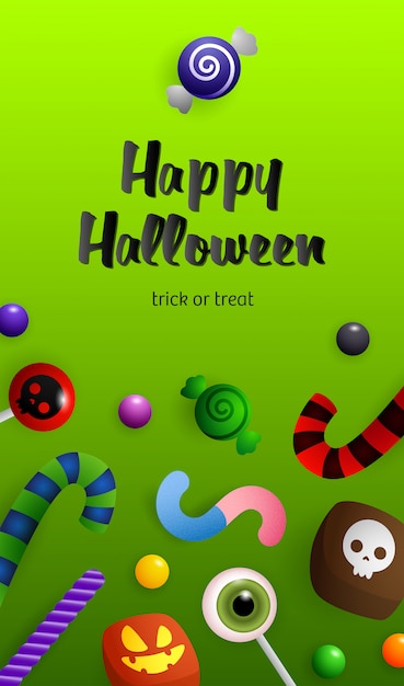Happy Halloween, Trick or Treat lettering with sweets