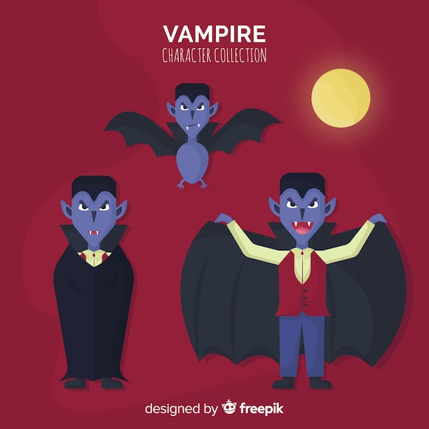 Free vector happy halloween vampire character collection in flat desing