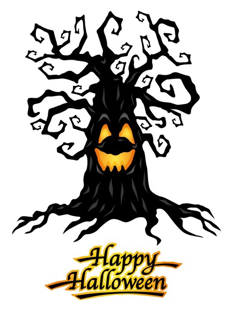 Illustrazione dell'albero stregato di vettore felice di halloween isolata su una priorità bassa bianca.