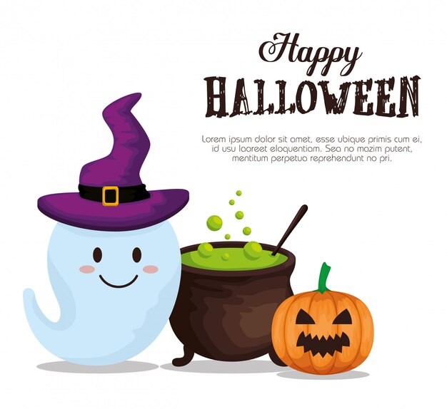 Happy halloween  with cauldron and pumpking