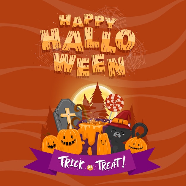 Free vector happy halloween with pumpkins.