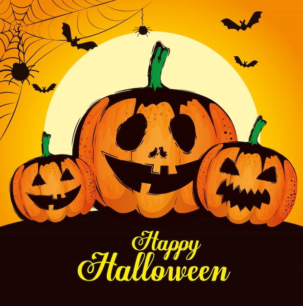 Free vector happy halloween  with pumpkins