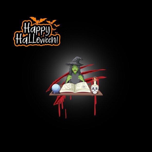 Happy Halloween with witch cartoon character