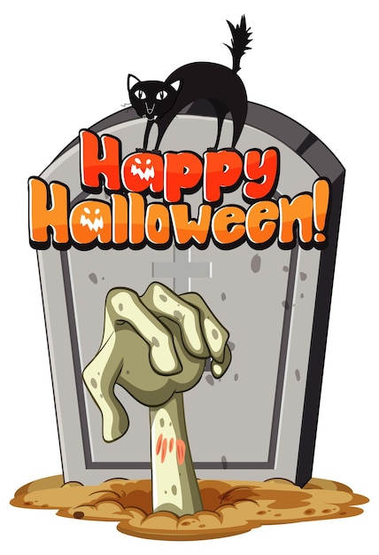 Happy halloween with zombie hand coming out of the ground