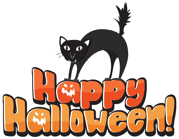 Free vector happy halloween word with black cat banner