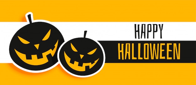 Felice halloween banner giallo con ridendo zucche