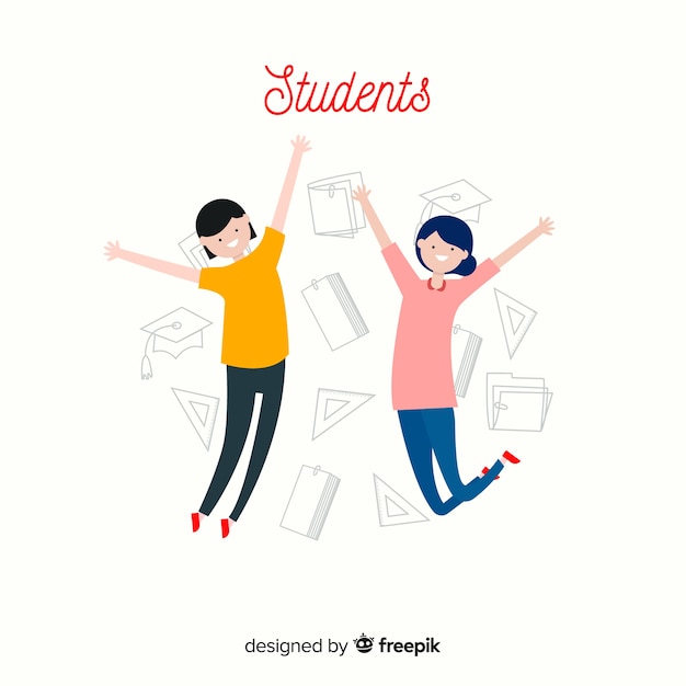 Free vector happy hand drawn students jumping