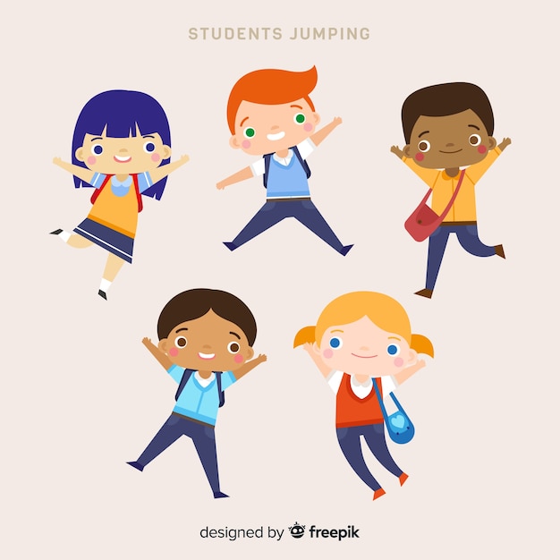 Счастливые рисованные студенты прыгают