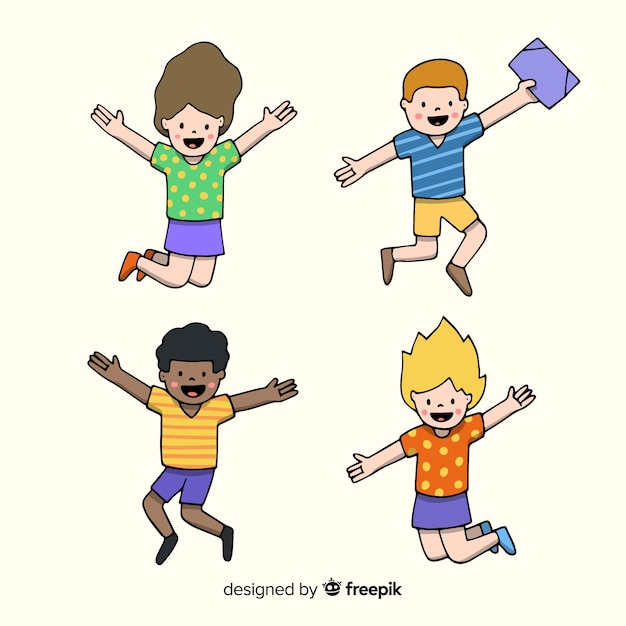 Free vector happy hand drawn students jumping