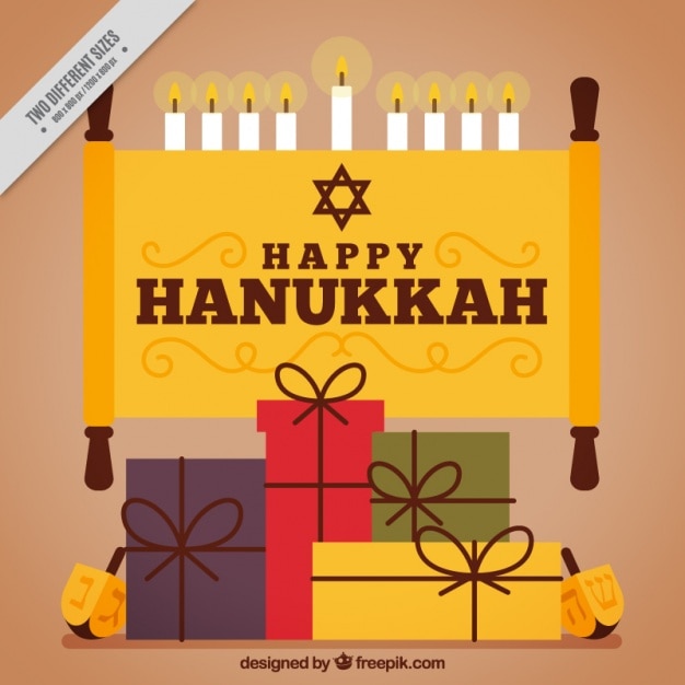 Hanukkah felice con i regali e le candele in design piatto