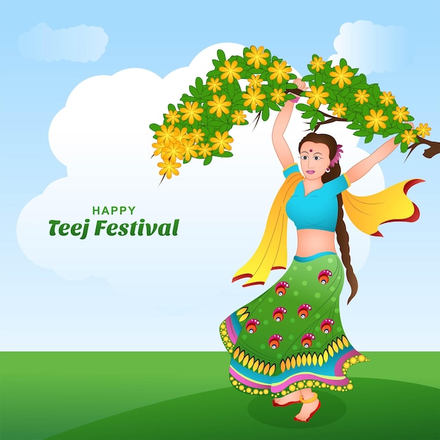 Бесплатное векторное изображение happy hariyali teej индийский фестиваль карты иллюстрации фона